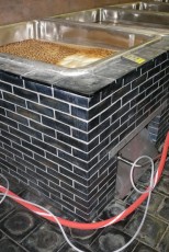 Basalt lining of tanks and floor in the brewery cellar